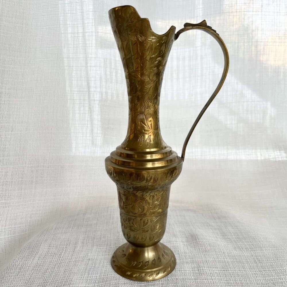 Vintage Vioni Hand-Etched Brass Pitcher